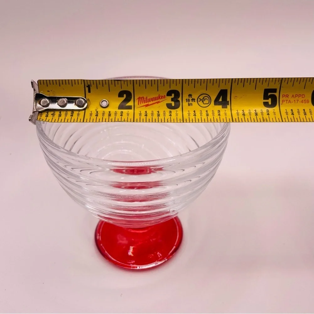 4 Vintage - ARC Swirl MCM / Ribbed Pedestal Dessert Glass Dish Flashed Red Base